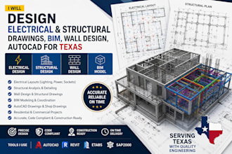 design electrical and structural drawings, bim, wall design, autocad for texas