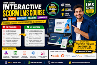 create interactive scorm lms course for moodle, buddyboss, talentlms, learnworld