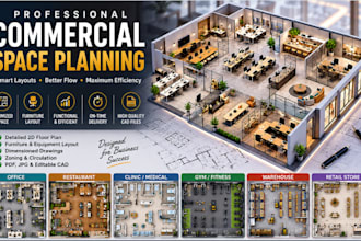 commercial space planning, floor plan and furniture layout