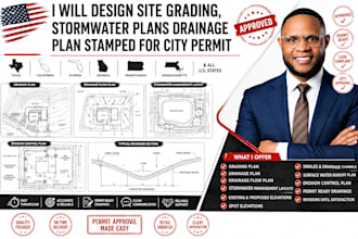 design site grading, drainage plan, stormwater plans stamped for city permit
