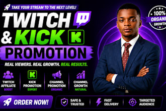 do kick and twitch channel promotion live viewers, engagement, channel affiliate