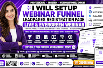 setup webinar funnel, leadpage webinar registration page, live evergreen webinar