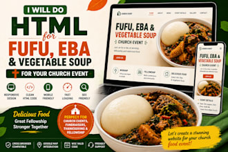 do html for fufu, eba and vegetable soup for you church event