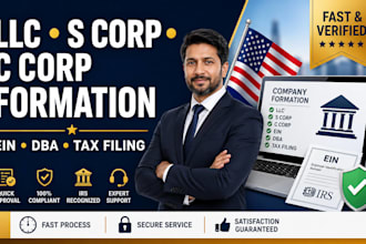 llc formation, c corp, s corp, ein registration, dba and business tax filing