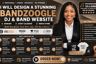 design bandzoogle dj band website booking event calendar merch kittl pod tshirt