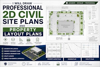 draw professional 2d civil site plans and property layout plans