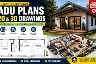 create city permit adu plans 2d 3d drawings house plans