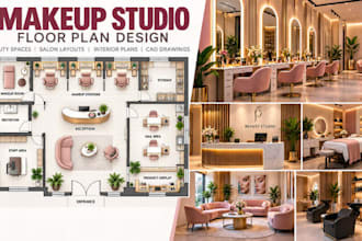 design makeup studio floor plans, beauty salon layouts, interior cad drawings