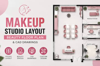 design makeup studio layout, beauty flooor plan cad drawings