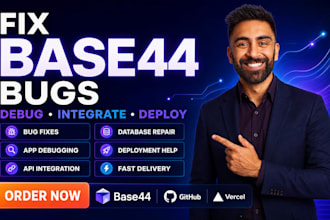 fix base44 bugs, debug base44 app, api integration, supabase, and app deployment