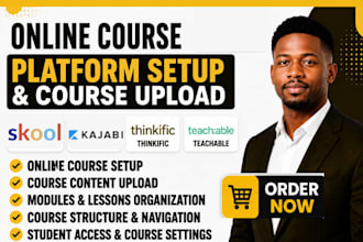 setup skool thinkific teachable online course and upload content