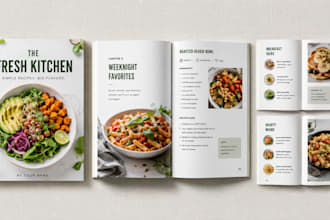 do cookbook cover design, recipe book cover, cookbook interior and layout design