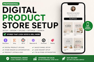setup stan store, etsy, kofi, beacons ai and digital product stores