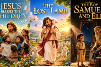 create christian bible themed illustration children storybook