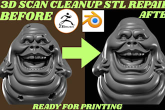 3d scan cleanup, repair mesh, fix stl file obj 3mf and make it print ready