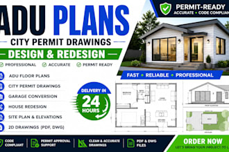 design adu plans, city permit drawings and floor plans