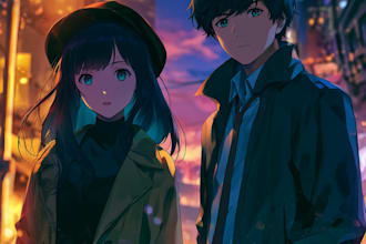 draw a anime couple character art anime