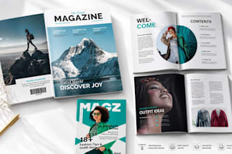 design a premium magazine, catalog, editorial layout and cover