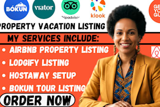 setup property listing on airbnb, lodgify, hospitale, vbro, bokun tour listing