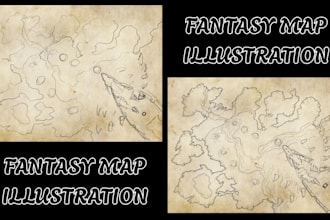 custom fantasy map illustration, rpg world map design for game and dnd campaign