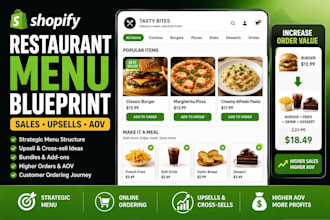 create a shopify restaurant menu blueprint for, sales, upsells and aov