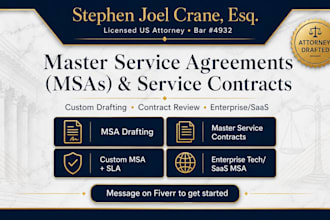 prepare professional master service contracts for b2b vendors as a US attorney