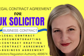 draft and review business contract and legal contract agreements as UK solicitor