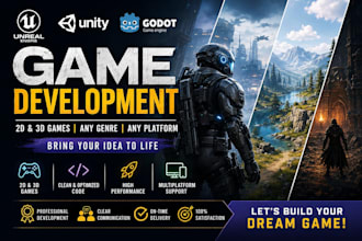 develop 2d and 3d games in unreal engine, unity and godot engine
