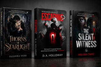 design romantasy book cover, psychological horror and thriller book cover on KDP
