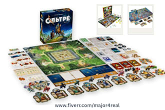 design card game, trading card game tcg, card illustration and box mockup