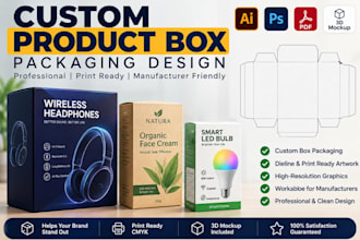 design custom product box packaging, pouch dieline, mockup print ready artwork