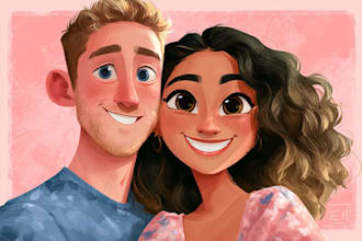 draw cartoon disney couple portrait