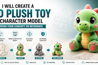 create a 3d plush toy character model from your concept or reference