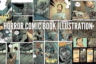 horror comic book illustration, comic page, comic strip, gothic horror poster
