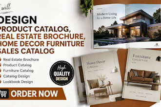 design product catalog, real estate brochure, home decor furniture sales catalog