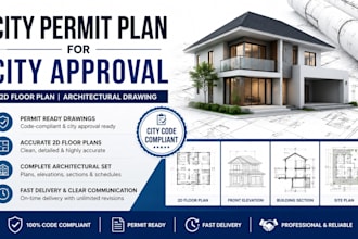 draw city permit for city permit approval, 2d floor plan, architectural drawing