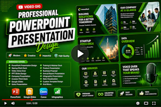 powerpoint presentation design, startup pitch deck, video voice over, ppt slides