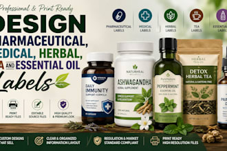 design pharmaceutical, medical, herbal, tea and essential oil labels
