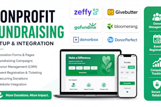 set up zeffy, givebutter, gofundme, donorbox and bloomerang fundraising system