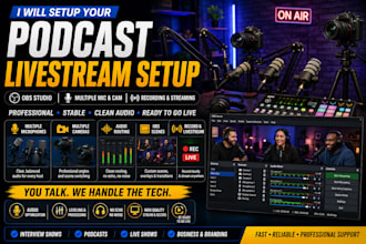 setup your podcast livestream with obs, cameras, microphones and audio