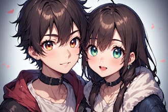 anime couple character art anime style
