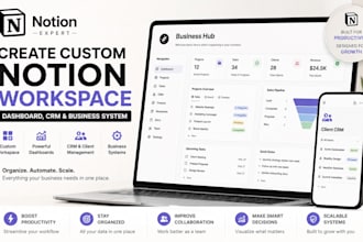 create custom notion workspace, dashboard, CRM, and business system