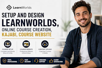 setup learnworlds website, online course and course upload