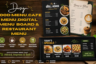 design food menu, cafe menu, digital menu board and restaurant menu design