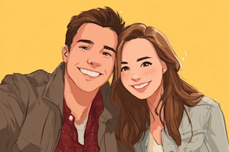 create a magical fairytale cartoon portrait of you as a couple
