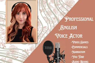 do professional voice over, narration, commercials youtube or character voice