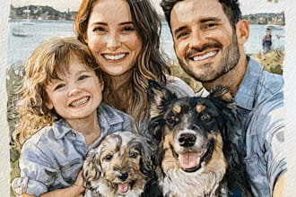 draw amazing family watercolor portrait paintings