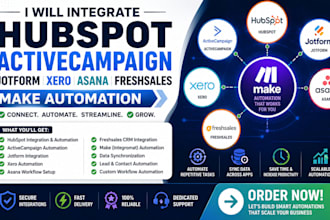 integrate hubspot activecampaign jotform xero asana freshsales make automation