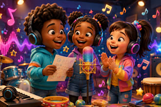 produce custom ai children songs, kids nursery rhymes and podcast audio series