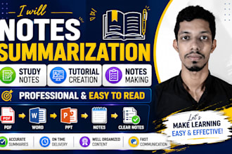 summarize notes, create study notes, tutorials and educational content